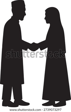 A handshake between two silhouetted individuals dressed in traditional attire
