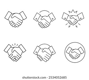 Handshake black line art vector icon set. Professional Collaborative and Alliance Symbols. handshake concept outline symbol design.