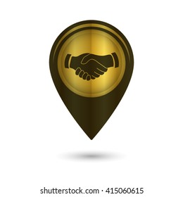 handshake - black vector icon; golden  map pointer