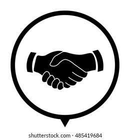 handshake - black vector  icon; map pointer