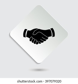 handshake - black vector icon  on a paper button