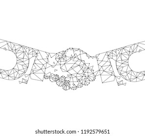 Handshake blockchain digital technology and agreements vector. Abstract representation of deal of people, business and financial problems solving