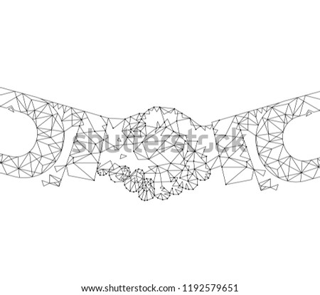 Handshake blockchain digital technology and agreements vector. Abstract representation of deal of people, business and financial problems solving
