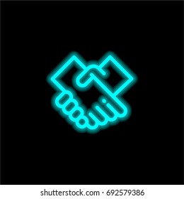 Handshake blue glowing neon ui ux icon. Glowing sign logo vector