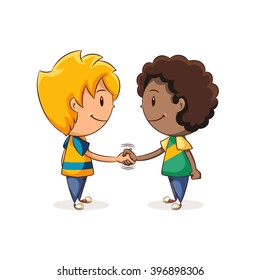 Handshake boys, vector illustration