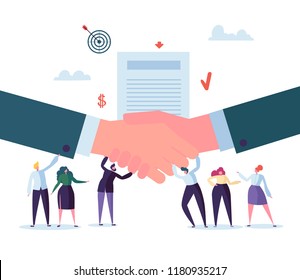 Handshake Business Agreement. Flat People Characters Signing Contract. Successful Partnership, Cooperation Concept. Vector illustration