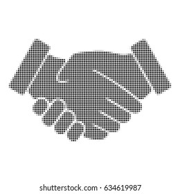 Handshake business agreement, vector icon in black dots, halftone