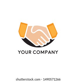 Handshake business logo - two hands make a deal on white background. Cooperation, partnership and agreement vector icon
