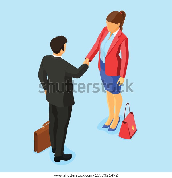 Handshake Business Man Woman After Negotiating Stock Vector (Royalty ...