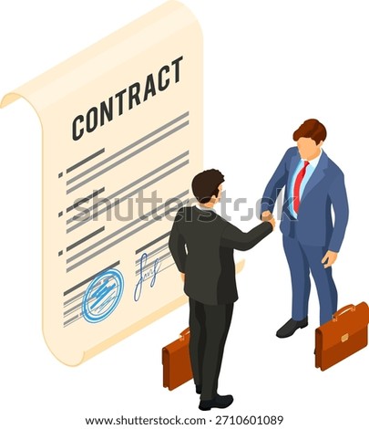 Handshake business mans after negotiating successful deal. partnership collaboration corporate business. signed contract. B2B hero images. isometric isolated vector