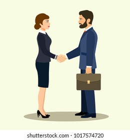  Handshake of business partners. Businessman and businesswoman shaking hands. Vector flat style illustration