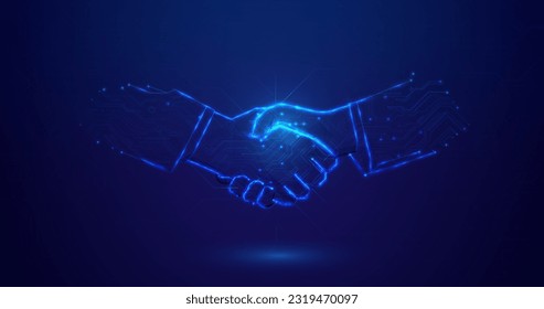 Handshake von Geschäftspartnern. Konzept von Deal, Partnerschaft, Teamwork, Technologie-Verbindung. Vektorgrafik