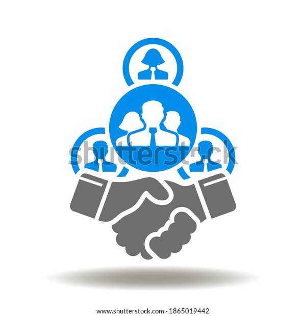 Handshake business partners group network icon\
vector. Collective bargaining agreement symbol. Parnership Trust\
Collaboration Sign.
