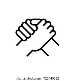 Handshake of business partners. Human greeting. Arm wrestling symbol.  Vector illustration. Eps 10.