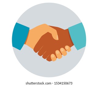 Handshake of business partners. Successful deal concept. Vector flat style illustration. Circle business icon