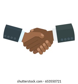 Handshake of business partners. Symbol of reaching an agreement, success and cooperation. Flat vector cartoon Handshake black people. Objects isolated on a white background.