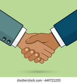 Handshake of business partners. Vector color illustration. Symbol of success deal, happy partnership, greeting shake.