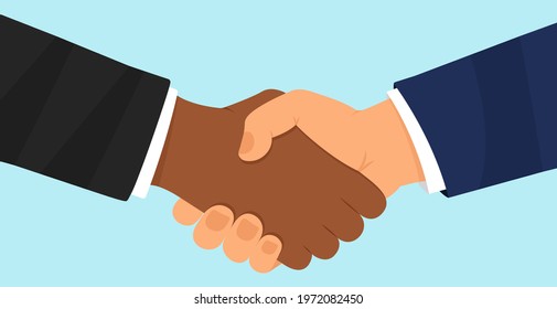 Handshake of business partners vector icon, agreement symbol, shake hand. Succesful deal on blue background. People illustration