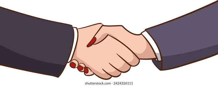 Handshake of business partners. Women's and men's hands. Vector flat style illustration.