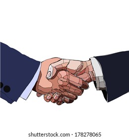 Handshake business people, partnership. Vector illustration.