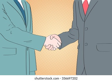 Handshake Business People Pop Art Hands Shake Retro Vector Illustration