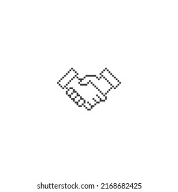 Handshake, business. Pixel art line vector icon illustration