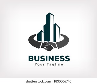 handshake business, property, home, deal approval logo symbol icon design illustration