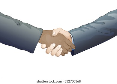 Handshake Business Sketch, Mix Race African American Businessmen Hand Shake, Isolated On White Background Vector Illustration