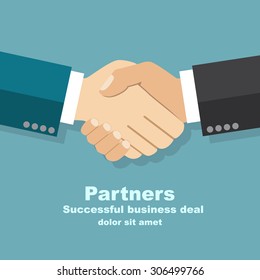 Handshake Businessman Agreement. Vector Illustration Flat Style. Shaking Hands. Symbol Of A Successful Transaction