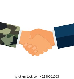 Handshake businessman and soldier. Vector illustration Eps 10