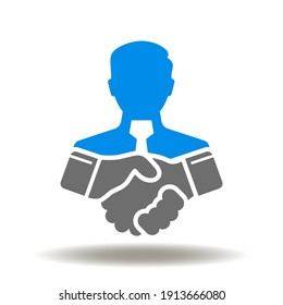 Handshake And Businessman Vector Icon. Mediator Finds A Compromise Solution To Deal. Mediation Symbol.