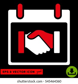 Handshake Calendar Day icon. Vector EPS illustration style is flat iconic bicolor symbol, red and white colors.