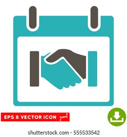 Handshake Calendar Day icon. Vector EPS illustration style is flat iconic bicolor symbol, grey and cyan colors.