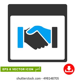 Handshake Calendar Page icon. Vector EPS illustration style is flat iconic bicolor symbol, blue and gray colors.