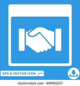 Handshake Calendar Page icon. Vector EPS illustration style is flat iconic symbol, white color.