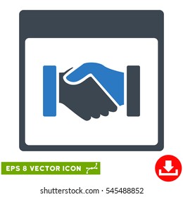 Handshake Calendar Page icon. Vector EPS illustration style is flat iconic bicolor symbol, smooth blue colors.