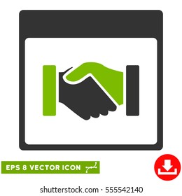 Handshake Calendar Page icon. Vector EPS illustration style is flat iconic bicolor symbol, eco green and gray colors.