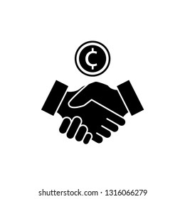Handshake and Cent vector icon. Handshake Deal Isolated Icon Black and White Vector Graphic.
