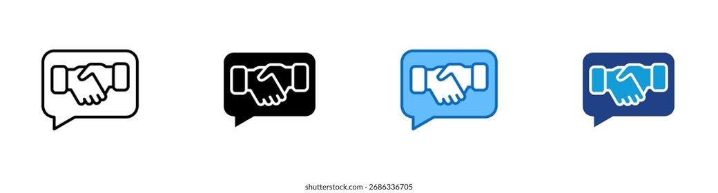Vector de diseño de íconos de estilo múltiple: burbuja de discurso con apretón de manos, que simboliza el Acuerdo, la asociación o el acuerdo comercial