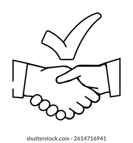 handshake check mark line icon vector. handshake check mark sign. isolated contour symbol black illustration