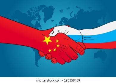 Handshake China and Russia