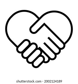 Handshake collaboration heart shape logo. Business agreement concept icon. Vector illustration isolated on white background.