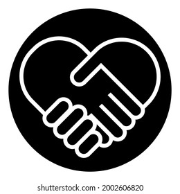 Handshake collaboration heart shape round logo. Business agreement concept circle icon. Vector illustration isolated on white background.