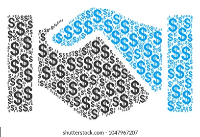 Handshake collage of dollar symbols. Vector dollar pictograms are united into handshake composition.