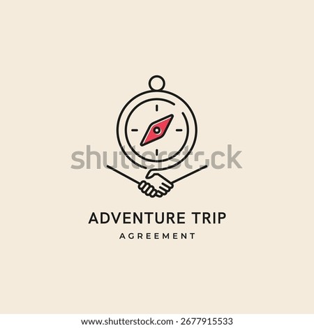 Handshake with compass adventure agreement logo icon sign symbol linear style vector illustration