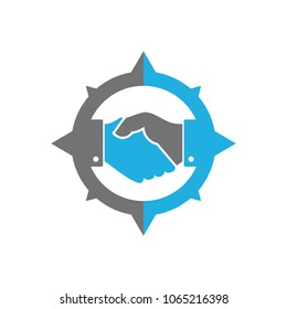 Handshake Compass Logo Icon Design