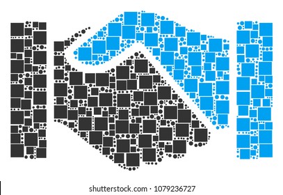 Handshake composition icon of rectangles and round items in different sizes. Vector objects are combined into handshake illustration design concept.