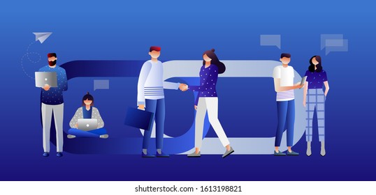 Handshake concept, link as a strong union and cooperation, vector illustration with characters. Isolated on white background