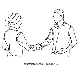 handshake Continuous line art or One Line Drawing of businessmen  concept of friendship. Vector business illustrator