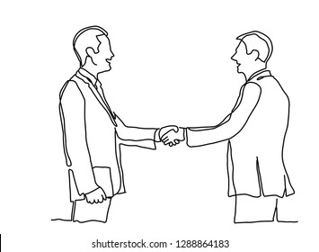 handshake Continuous line art or One Line Drawing of businessmen  concept of friendship. Vector business illustrator